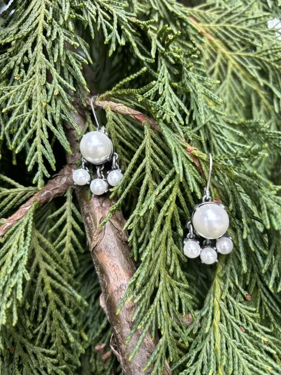 CAbi White Pearl Cluster Drop Earrings - Picture 1 of 2